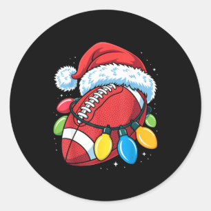 Football Santa Hat Christmas Lights Festive Touchd Classic Round Sticker