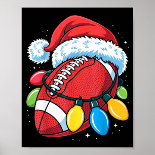 Football Santa Hat Christmas Lights Festive Touchd Poster