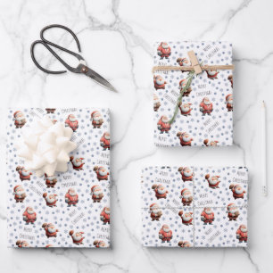 Football Santa on White Wrapping Paper Sheet