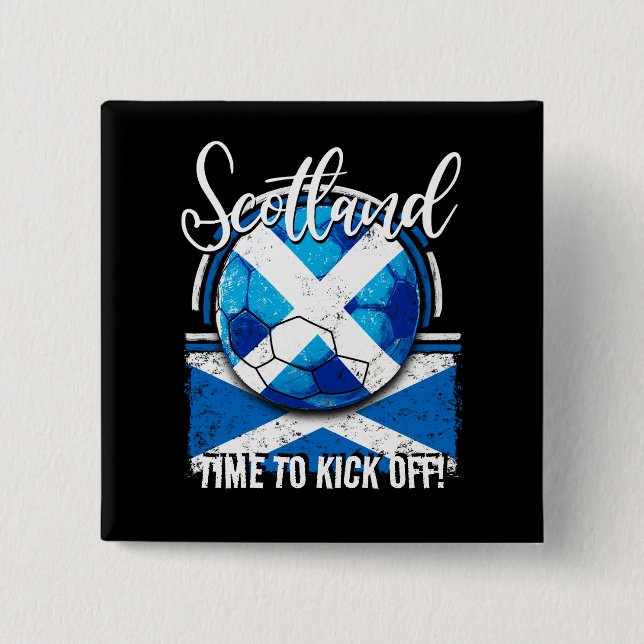 Football Scotland Flag, Distressed Soccer Ball 15 Cm Square Badge (Front)