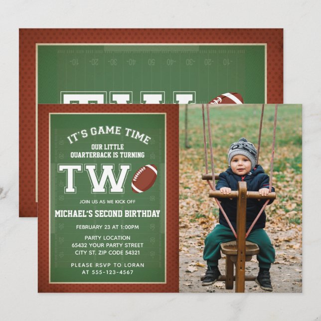 Football Second Birthday Photo Invitation (Front/Back)