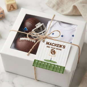 Football second year down boy birthday favour tags