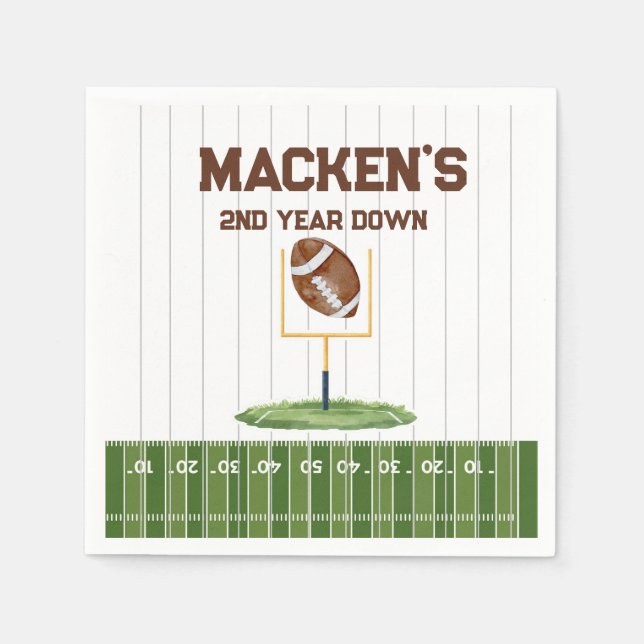 Football second year down boy birthday napkin (Front)