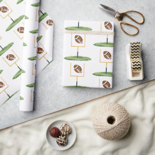 Football second year down boy birthday wrapping paper