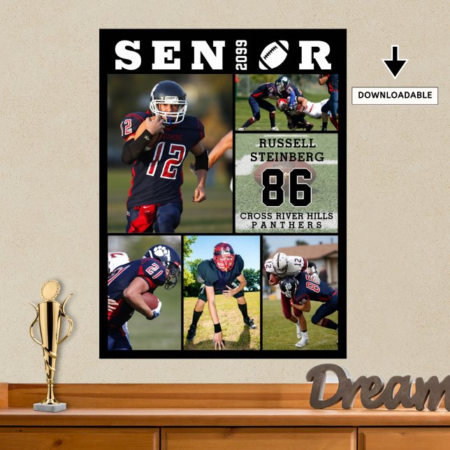 Football Senior Graduation 6 Photo Collage Poster (Creator Uploaded)