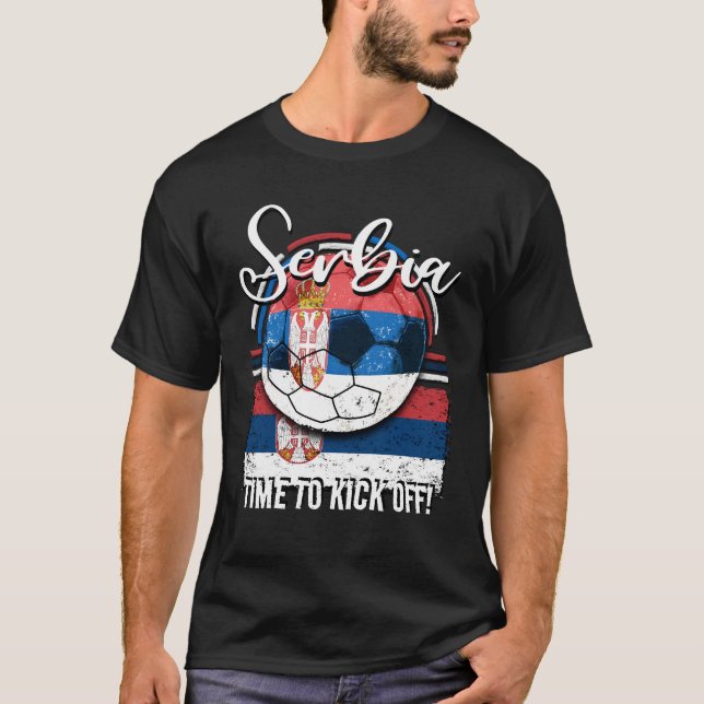 Football Serbia Flag, Soccer Retro Ball T-Shirt (Front)