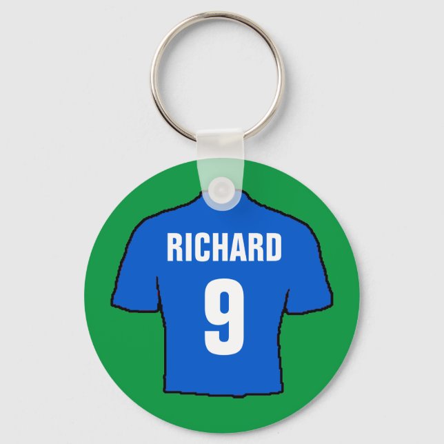 Football shirt design in blue. key ring (Front)