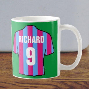 Football shirt design in claret and blue. coffee mug