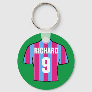 Football shirt design in claret and blue. key ring
