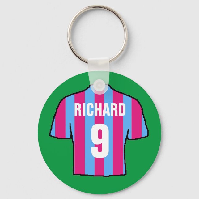 Football shirt design in claret and blue. key ring (Front)