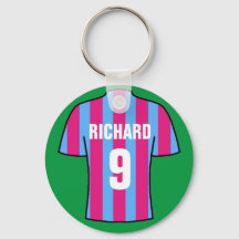 Football shirt design in claret and blue. keychain