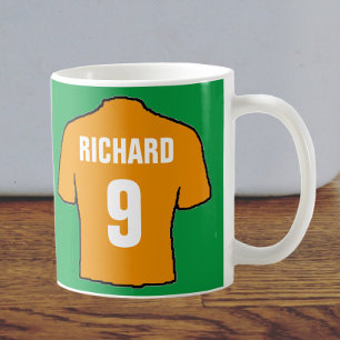 Football shirt design in old gold. coffee mug