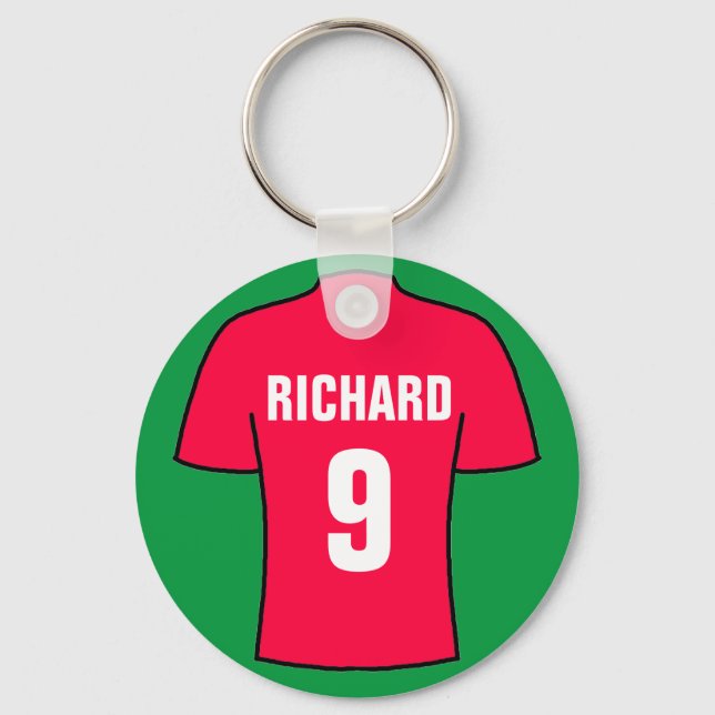 Football shirt design in red. keychain (Front)