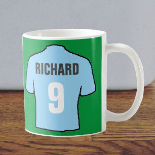 Football shirt design in sky blue. coffee mug
