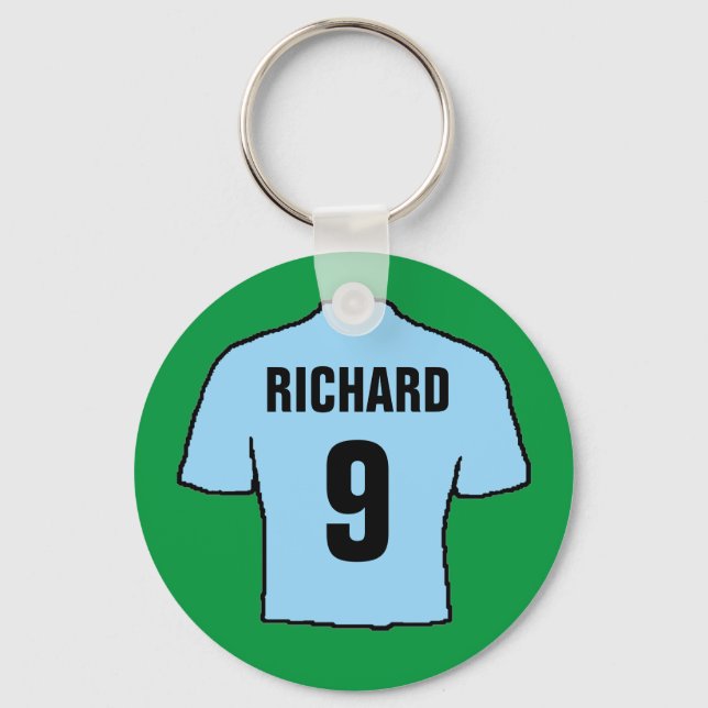 Football shirt design in sky blue. key ring (Front)