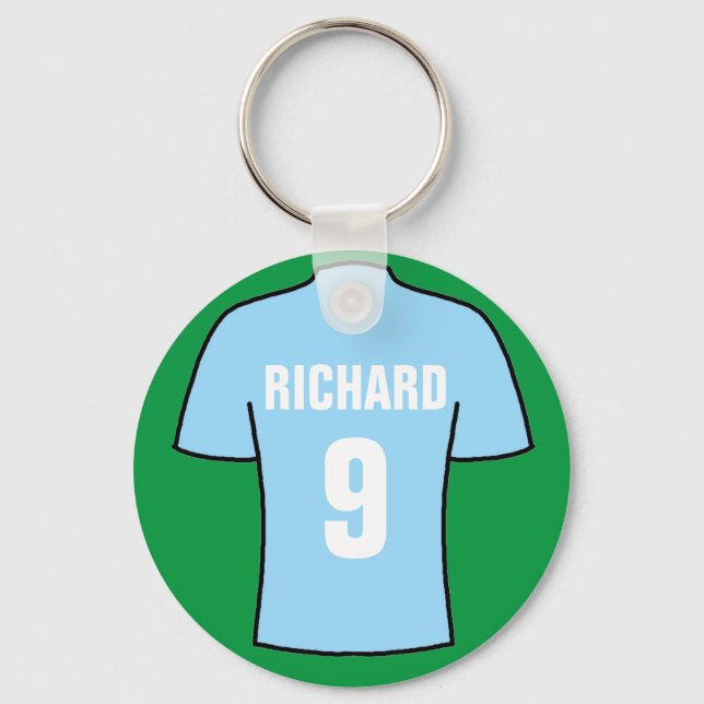 Football shirt design in sky blue. keychain (Front)