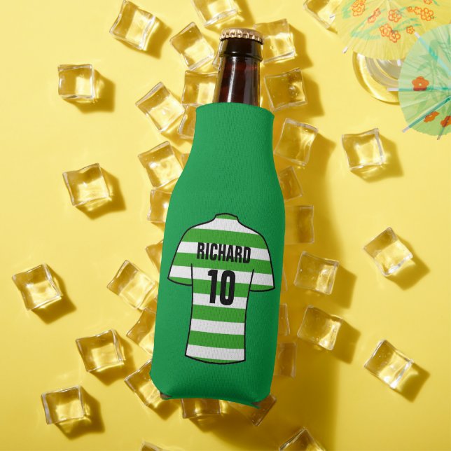 Football Shirt in Green and White Hoops Bottle Cooler (In Situ Summer)