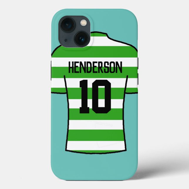 Football Shirt in Green Hoops with Name & Number Case-Mate iPhone Case (Back)