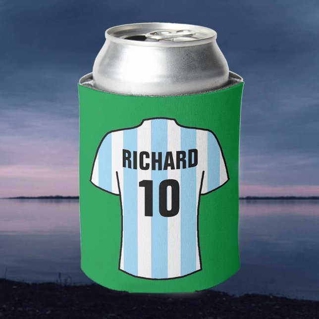 Football Shirt in Light Blue Stripes Can Cooler (Creator Uploaded)