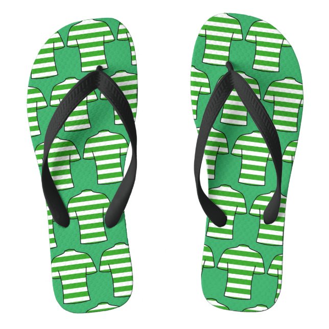 Football Shirts Design in Green Hoops Flip Flops (Footbed)