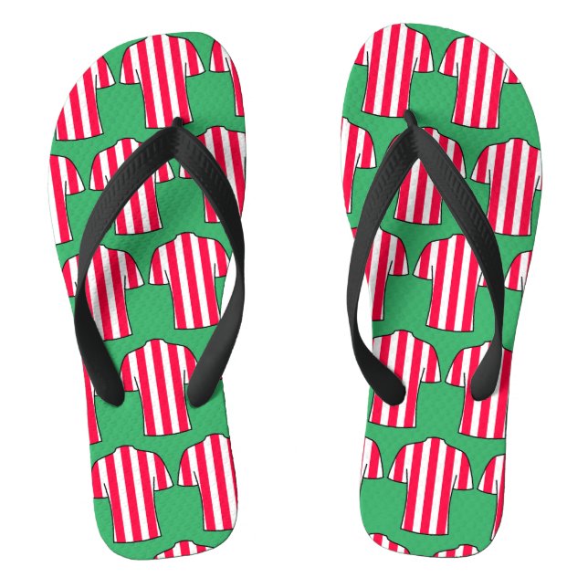 Football Shirts Design in Red Stripes Flip Flops (Footbed)