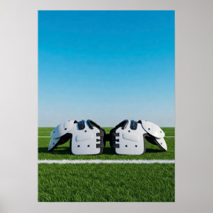 Football Shoulder Pads on Turf Scene Poster