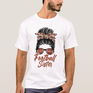 Football Sister Life Vintage With Leopard Messy Bu T-Shirt
