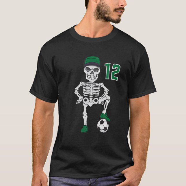 Football Skeleton Jersey Number 12 Team Gift T-Shirt (Front)