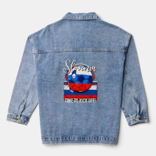 Football Slovenia Flag, Retro Soccer Ball Denim Jacket
