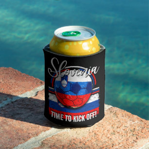 Football Slovenia Flag, Vintage White Blue Red Can Cooler