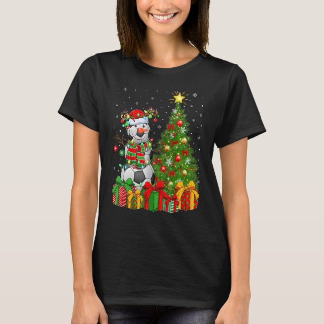 Football Snowman Lights Xmas Tree Santa Football C T-Shirt (Front)