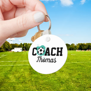 Football   Soccer Ball Coach or Player Name Key Ring