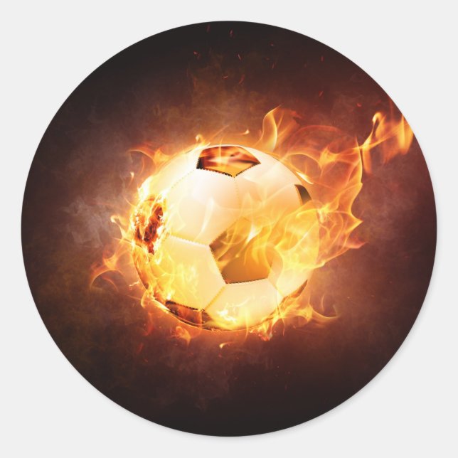 Football Soccer Ball on Fire Classic Round Sticker (Front)
