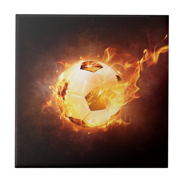 Football Soccer Ball on Fire Tile (Front)