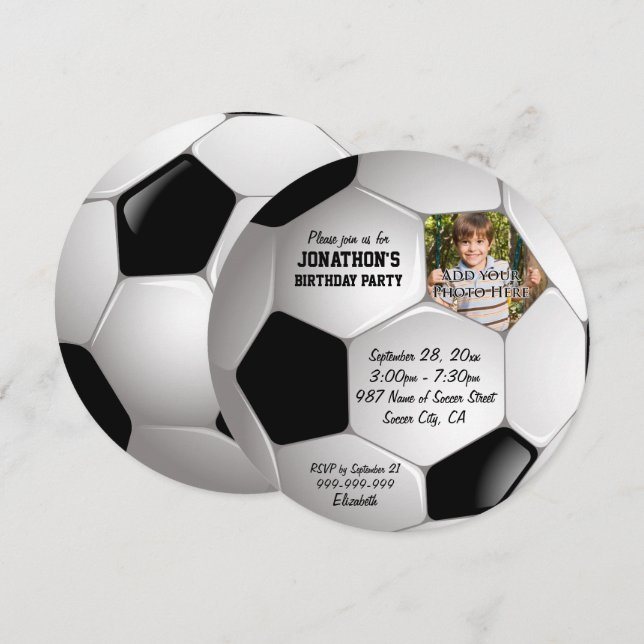 Football Soccer Ball Photo Birthday Party Invitation (Front/Back)