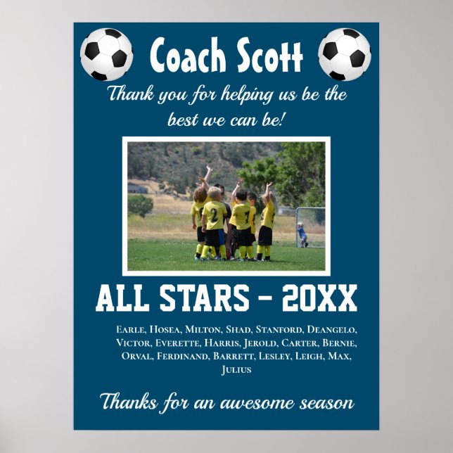 Football Soccer coach gift with team photo Poster (Front)
