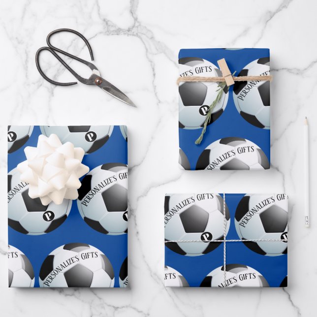 Football Soccer Custom Monogram Name Wrapping Pape Wrapping Paper Sheet (Front)