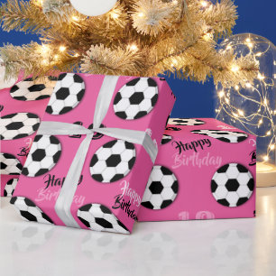 football soccer girls birthday CUSTOM AGE Wrapping Paper
