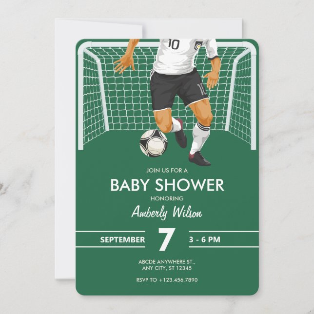 Football soccer player baby shower invitation (Front)