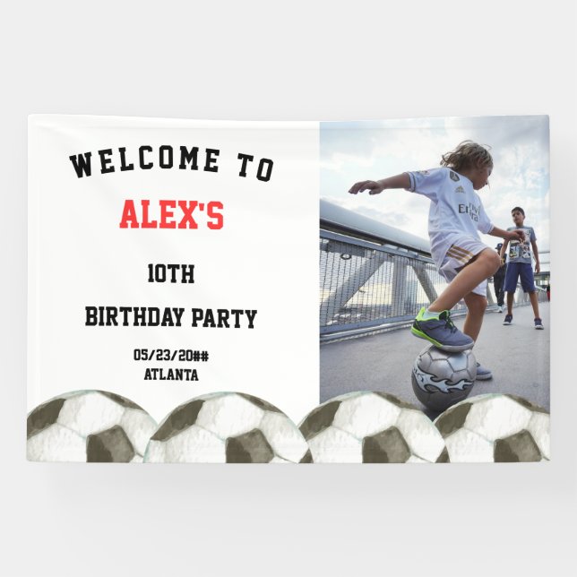 Football Soccer Player Birthday Party Banner (Horizontal)