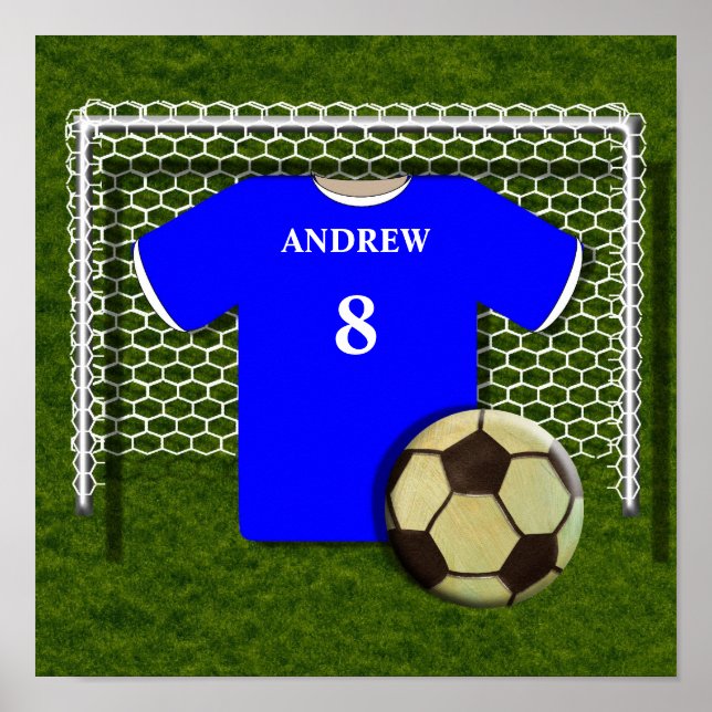 Football Soccer Shirt Blue Personalised Poster (Front)