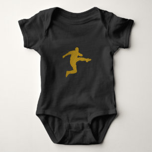 Football Soccer Shooter   Cool Golden Leather Look Baby Bodysuit
