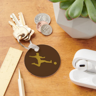 Football Soccer Shooter   Cool Golden Leather Look Key Ring