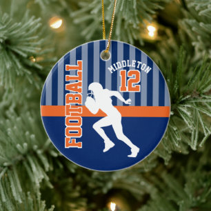 Football Sport in Dark Blue and Orange Ceramic Tree Decoration