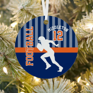 Football Sport in Dark Blue and Orange Metal Tree Decoration
