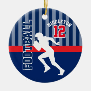 Football Sport in Dark Blue and Red Ceramic Tree Decoration