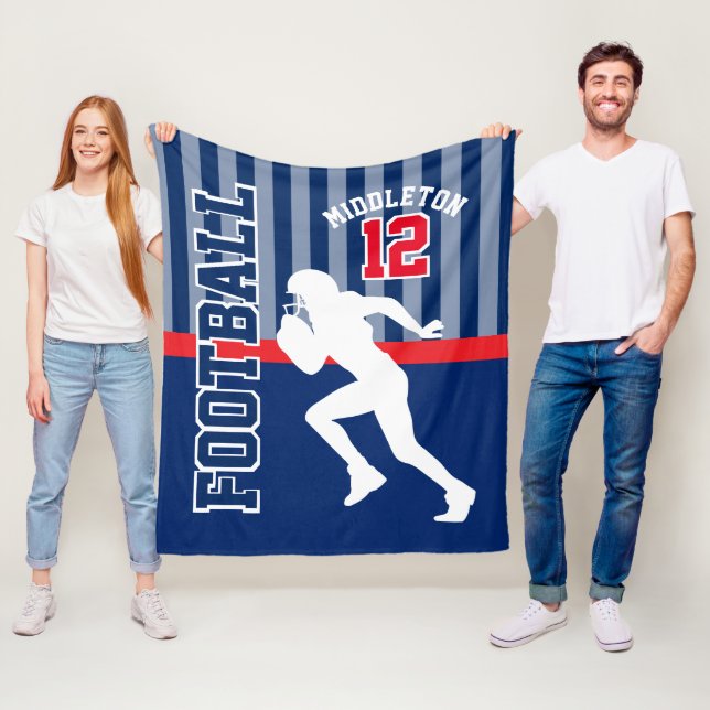Football 🏈 Sport in Dark Blue and Red Fleece Blanket (In Situ)
