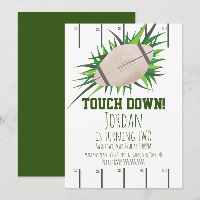 Football Sport TouchDown Party Tailgating Birthday Invitation (Front/Back)