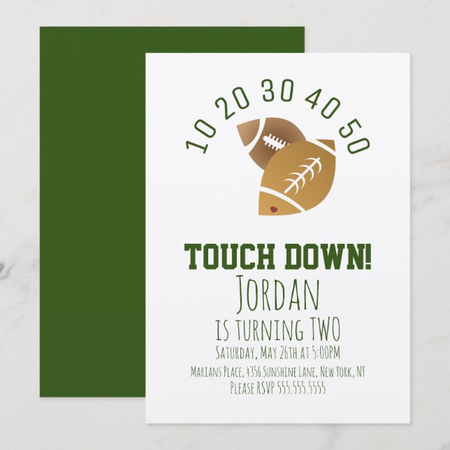 Football Sport TouchDown Tailgating Birthday Kraft Invitation (Front/Back)