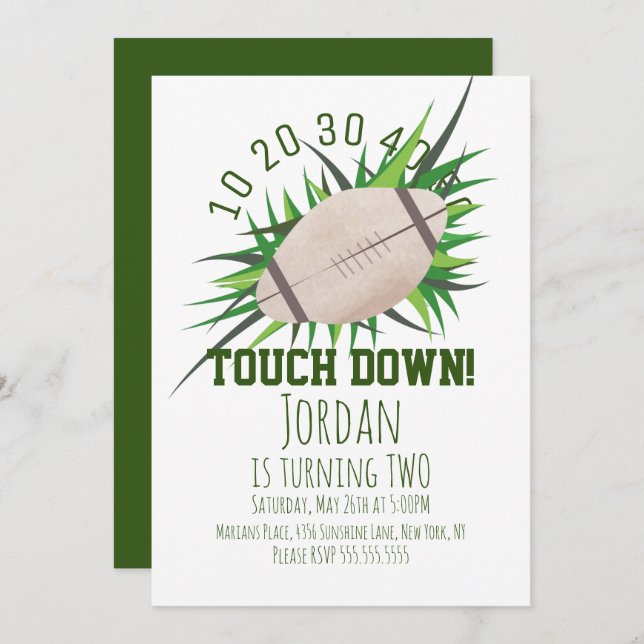 Football Sport TouchDown Tailgating Grass Party Invitation (Front/Back)